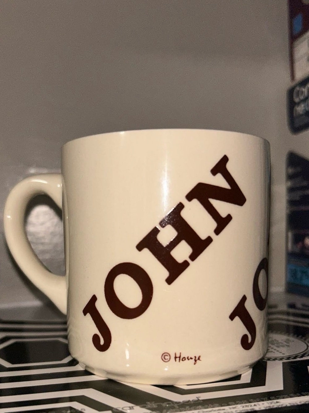 Personalized “John” Ivory Brown Old Timey Ceramic Coffee Mug by Houze EUC